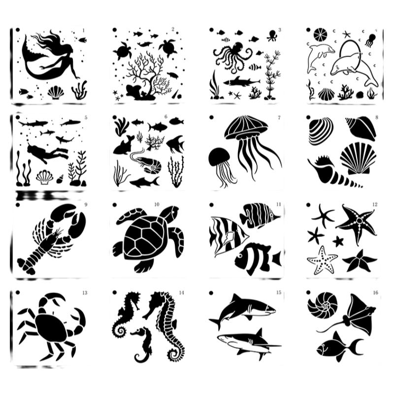 海洋花朵镂空画模板绘画工具DIY相册花边尺手账塑料镂空画画神器