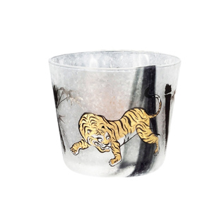 日本进口石塚硝子竹老虎图案磨砂玻璃水杯饮料杯啤酒杯生肖礼盒装