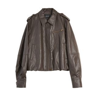 【自营】ELLE复古美拉德短款皮衣外套女2026春季新款通勤时髦上衣