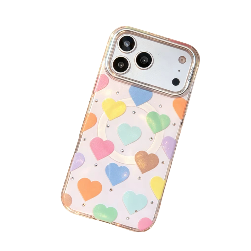 爱心镶嵌钻KEYICASE亮面IMD适用iphone苹果18promax轻奢感17pro小众16气质15高级14女生包相机ai键磁吸手机壳