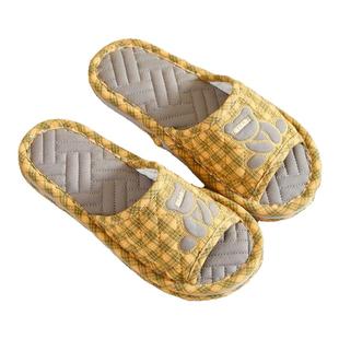 新款日系纯棉布艺加厚情侣拖鞋女春秋室内家居防滑静音木地板拖鞋