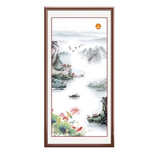 山水装饰画新中式客厅书房走廊过道挂画玄关办公室旭日东升风景画