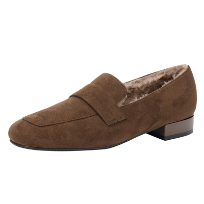 达芙妮加绒乐福鞋女平底单鞋保暖