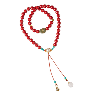 【设计师款】朱砂手串正品和田玉手串珍珠手链叠戴手串女款高级感