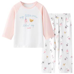 英博伦女童睡衣春夏中大童小女孩纯棉长袖长裤套装儿童家居服薄款