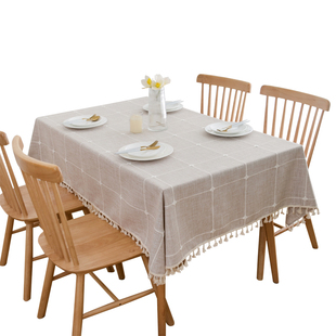 北欧ins风餐桌布艺现代简约茶几桌布防水日式棉麻格子长方形台布
