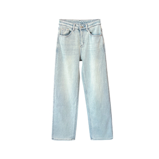 入冬保命shen裤~！加厚绒保暖牛仔裤女冬新款浅色宽松阔腿长裤子