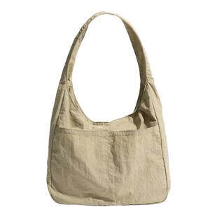 橙子少女黄色轻便尼龙布包上班通勤包腋下新款大容量单肩包托特包