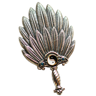 太极羽扇小扇子吊坠项链s925纯银男女款汉服配饰扇子古风复古挂件