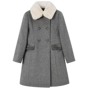 【含绵羊毛】eland kids衣恋童装女童呢大衣冬季复古毛翻领外套