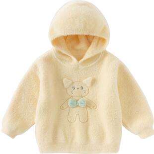 戴维贝拉女童冬季连帽毛衣2026新款儿童仿貂绒针织衫好看宝宝上衣