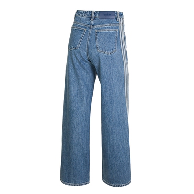 阿迪达斯阔腿裤运动风三条杠侧条纹牛仔裤女裤宽松阔腿长裤JN0726