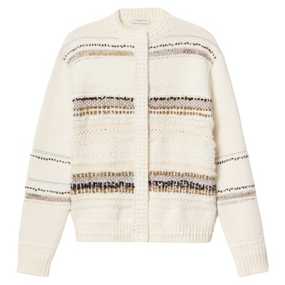 LAFAYETTE148/拉飞逸 手工编织细节针织条纹开衫休闲风女装长袖