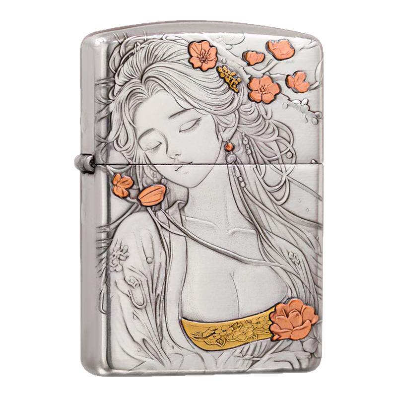 Zippo桃花女神镀银盔甲男士送礼