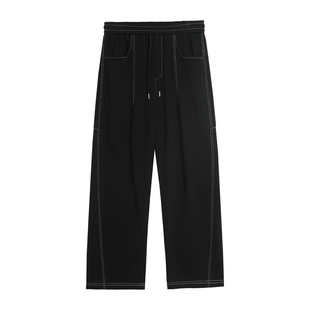 大码裤子男秋冬胖子宽松直筒运动裤加肥加大黑色加绒休闲阔腿长裤