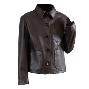 海宁真皮皮衣女2025秋冬新短款修身显瘦原创头层山羊皮夹克小外套