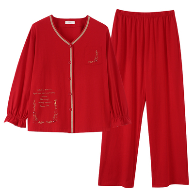 【超亲肤】睡衣女士大红纯棉长袖