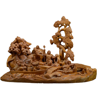 日本七福神惠比寿大黑天毗沙门天寿老人福禄寿辩才天布袋木雕摆件