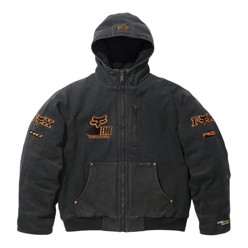 David Fox Hooded Work Jaket贴片工装拉链开衫连帽棉服双色夹克