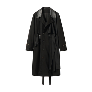 半片花瓣「晚宴」小羊皮拼接飞片造型腰带大衣 长款翻领风衣外套