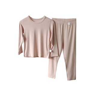 米啦哆拉儿童秋衣秋裤纯色男童保暖内衣套装丽丝羊绒女童无骨磨毛