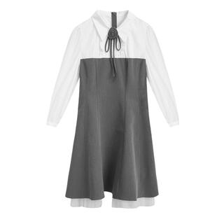 紫涵假两件衬衫领连衣裙女秋季新款收腰显瘦休闲七分袖网纱短裙子