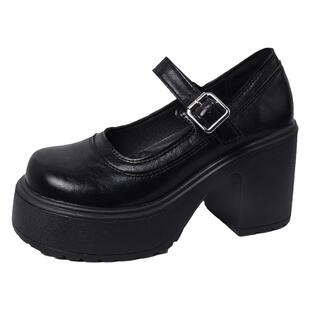 棕色复古法式厚底小皮鞋女2026新款小个子增高粗跟玛丽珍浅口单鞋