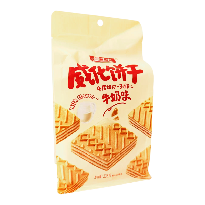 曼士卡夹心威化饼干238g独立装牛奶青柠草莓榛子可可酥脆零食点心