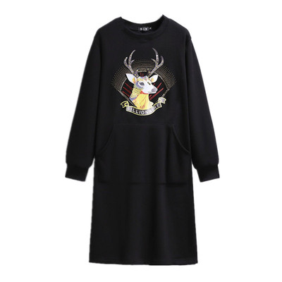 特大码秋冬中长款卫衣连衣裙时尚