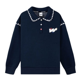 左西童装女童加绒卫衣2026秋冬新款儿童POLO衫女孩娃娃领保暖上衣