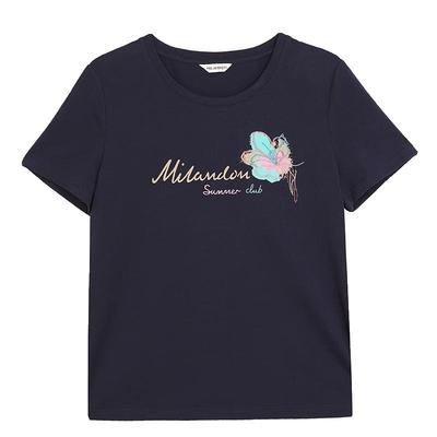 米兰登短袖圆领绣花T恤女短袖薄