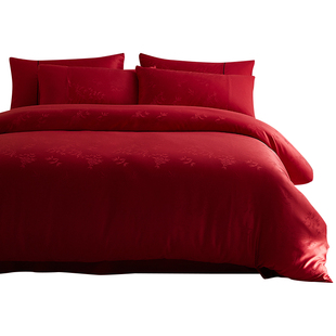 红豆提花高级感结婚床上四件套婚庆红色非纯棉全棉被套新喜被床单