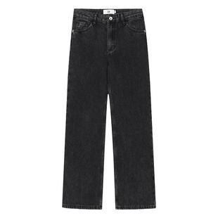 末未MIIWII24冬黑色百搭显瘦拉绒牛仔宽腿裤K244207女士