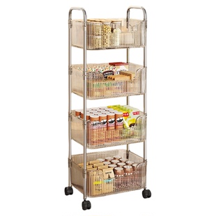 家用零食小推车亚克力移动置物架落地带轮卧室客厅多层玩具收纳架