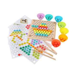 幼儿夹珠子 训练益智玩具蒙氏教具手眼协调拼图配对木头珠夹夹乐