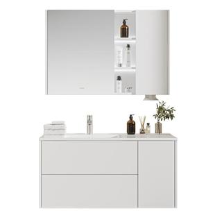 浪鲸浴室柜组合奶油风一体盆美妆镜柜小户型洗脸盆洗手池组合0030