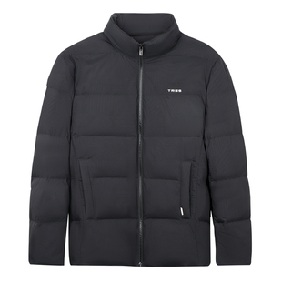 才子男装立领羽绒服男2025冬季新款鸭绒保暖休闲黑色压花短款外套