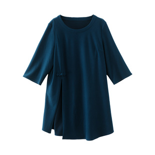 【高弹】美丽客栈松弛慵懒中式T恤中长款针织上衣原创高端大码女