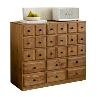 润家家居实木斗柜原木风中药柜格子柜客厅卧室复古收纳抽屉柜边柜