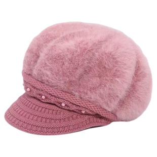 帽子女秋冬兔毛加绒保暖毛线帽中老年妈妈时尚百搭洋气针织八角帽