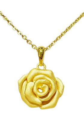 立体花蕊项链 女纯银镀18K黄金色玫瑰花吊坠锁骨链时尚百搭送礼潮