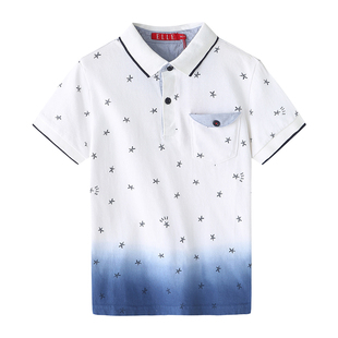 ELLE童装kids男童polo衫儿童小翻领t恤短袖夏装纯棉中大童渐变色t