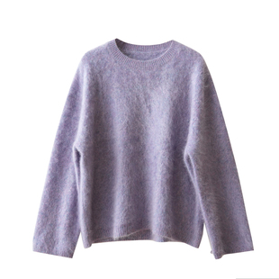 花纱 水洗拉绒全羊绒 女士圆领毛衣 宽松山羊绒毛衫 冬款 女装