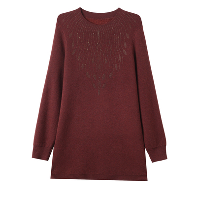 中老年妈妈加厚加绒毛衣女中长款遮肚显瘦加肥特大码保暖针织衫冬