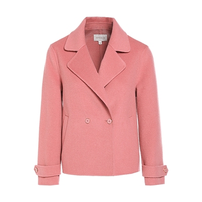 JESSIE粉色翻领短款双面毛呢外套