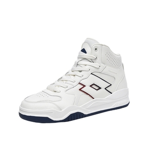 LOTTO乐途男白色板鞋厚底高帮运动鞋2025秋季新款复古皮面休闲鞋