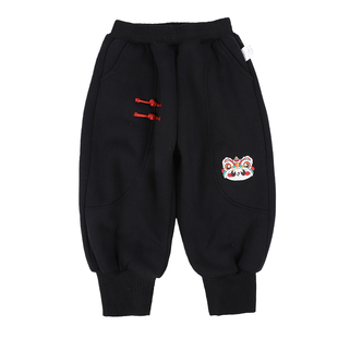 男童拜年服裤子冬季加绒加厚儿童过年喜庆衣服男孩新年一体绒卫裤