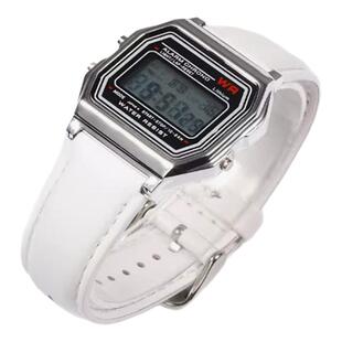 适配卡西欧小黑表F-84/91W/94/105学生白色黑色真皮表带 男女表链