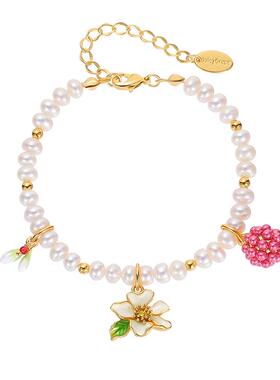 覆盆子树莓花朵天然珍珠手链