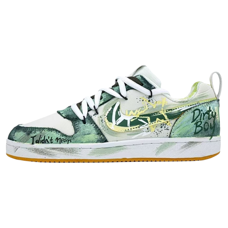 定制球鞋Nike Court Borough PRM 派对之星 涂鸦做旧板鞋男款白绿